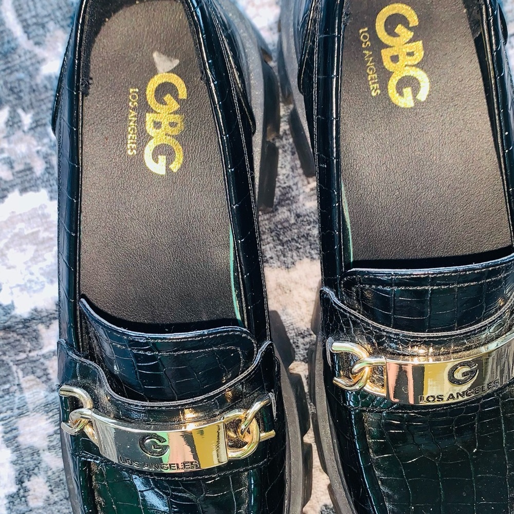 GBG Los Angeles Black Loafers with Gold Accent